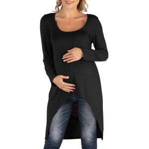 24seven Comfort Apparel Maternity Long Sleeve High Low Rounded Hemline Tunic Top 