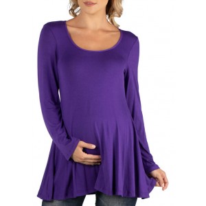 24seven Comfort Apparel Maternity Long Sleeve Solid Color Swing Style Flared Tunic Top 