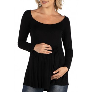 24seven Comfort Apparel Maternity Long Sleeve Square Neck Empire Waist Tunic Top 