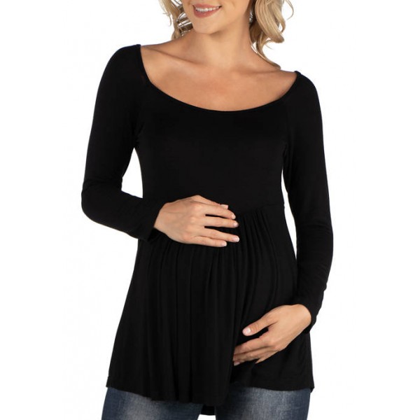 24seven Comfort Apparel Maternity Long Sleeve Square Neck Empire Waist Tunic Top