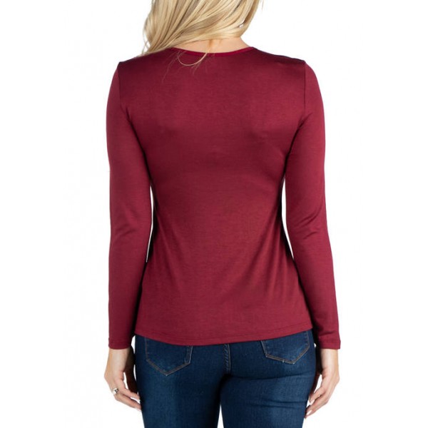 24seven Comfort Apparel Women's Long Sleeve Solid Color Relaxed Fit T-Shirt