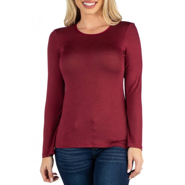 24seven Comfort Apparel Women's Long Sleeve Solid Color Relaxed Fit T-Shirt