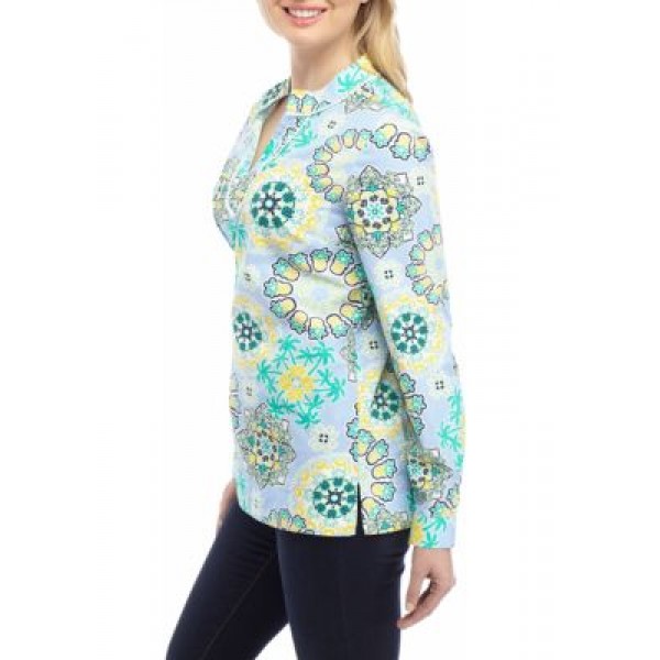 Crown & Ivy™ Long Sleeve Embroidered Printed Kurta Top
