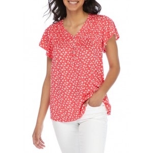 Kim Rogers® Women's Flutter Sleeve Floral Henley Top