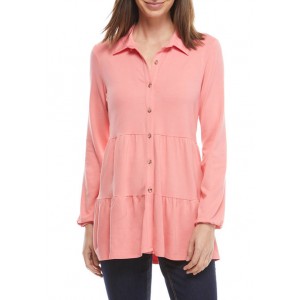 New Directions® Women's Crepe Tier Button Down Shirt
