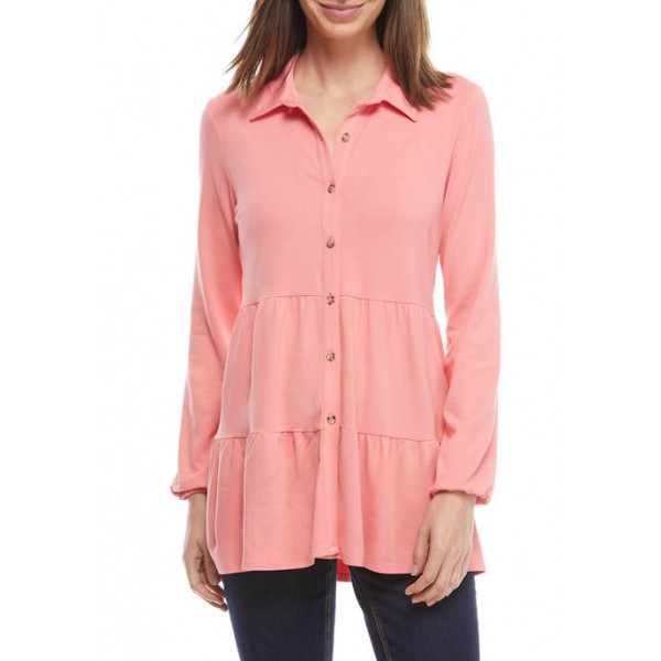 New Directions® Women's Crepe Tier Button Down Shirt