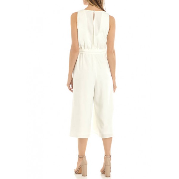 Nine West Women's Sleeveless Textured Crepe Belted Cropped Jumpsuit