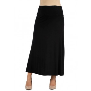 24seven Comfort Apparel Maternity Womens Elastic Waist Solid Color Maxi Skirt 