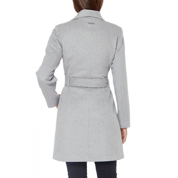 Vince Camuto Button Front Belted Wrap Wool Blend Coat