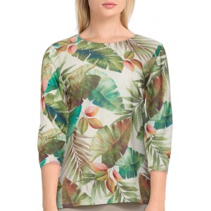 Alfred Dunner Women's 3/4 Sleeve Tropical Sleeve Top 