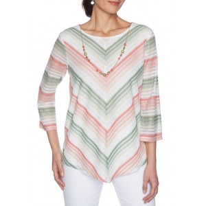 Alfred Dunner Women's Springtime in Paris Chevron Stripe Top with Necklace 