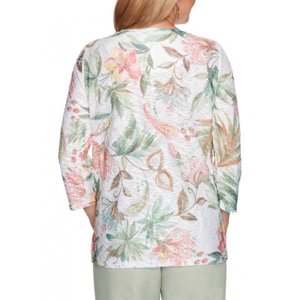 Alfred Dunner Women's Springtime in Paris Floral Textured Top