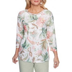 Alfred Dunner Women's Springtime in Paris Floral Textured Top