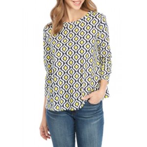 Crown & Ivy™ Long Sleeve Button Back Print Swing Top 