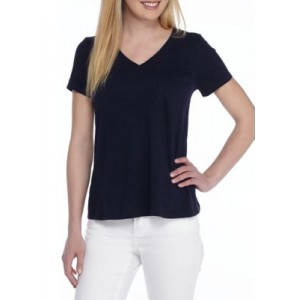 Crown & Ivy™ Women's Short Sleeve V-Neck Pocket T-Shirt 