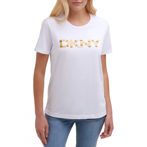 DKNY Glitter Beaded Logo Graphic T-Shirt