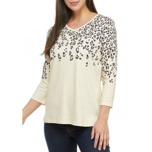 Kim Rogers® Women's 3/4 Sleeve Placement Leopard Print Top 
