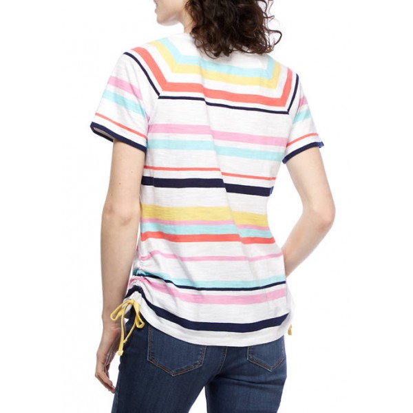 Kim Rogers® Women's Short Raglan Sleeve Henley Striped Cotton Shirt