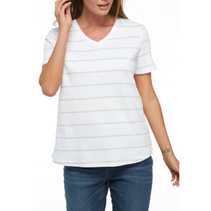 Kim Rogers® Women's Short Sleeve V-Neck Striped Top 