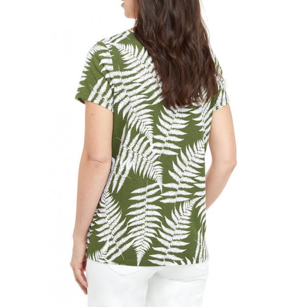 Kim Rogers® Women's Short Sleeve Woven Trim Printed T-Shirt