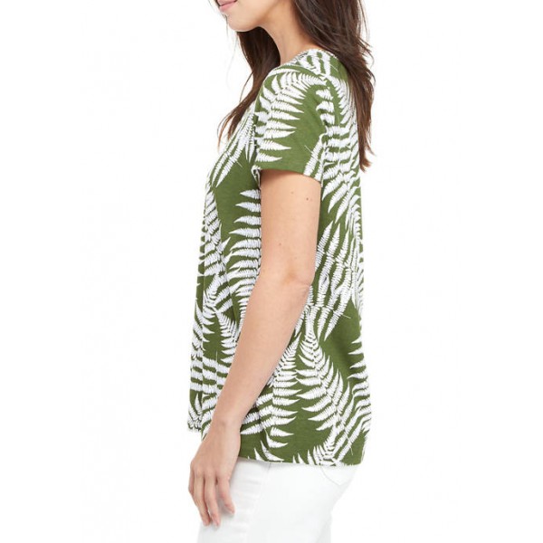 Kim Rogers® Women's Short Sleeve Woven Trim Printed T-Shirt