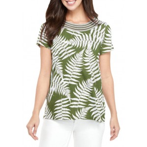 Kim Rogers® Women's Short Sleeve Woven Trim Printed T-Shirt 