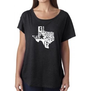 LA Pop Art Loose Fit Dolman Cut Word Art Shirt - Everything is Bigger in Texas 