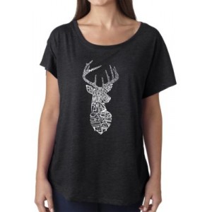 LA Pop Art Loose Fit Dolman Cut Word Art Shirt - Types of Deer 