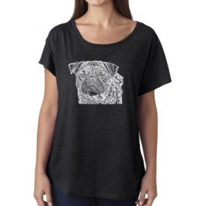 LA Pop Art Loose Fit Dolman Cut Word Art T-Shirt - Pug Face 