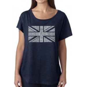 LA Pop Art Loose Fit Dolman Cut Word Art T-Shirt - Union Jack 