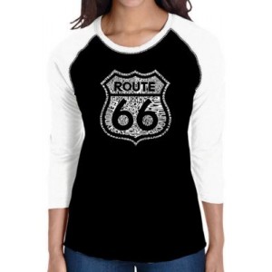 LA Pop Art Raglan Baseball Word Art T-Shirt - Get Your Kicks on Route 66 