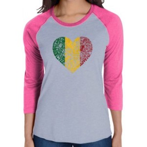 LA Pop Art Raglan Baseball Word Art T-Shirt - One Love Heart 