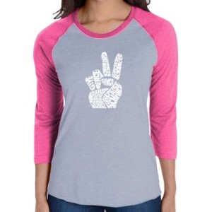 LA Pop Art Raglan Baseball Word Art T-Shirt - Peace Fingers 