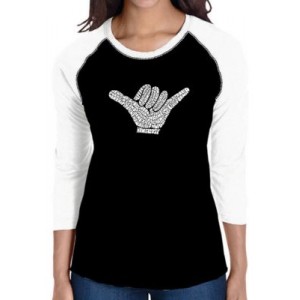 LA Pop Art Raglan Baseball Word Art T-Shirt - Top Worldwide Surfing Spots 