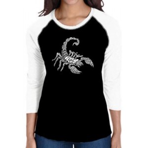 LA Pop Art Raglan Baseball Word Art T-Shirt - Types of Scorpions 