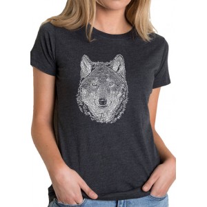 LA Pop Art Women's Premium Blend Word Art Graphic T-Shirt - Wolf