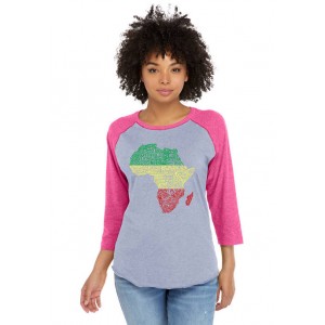 LA Pop Art Women's Raglan Baseball Word Art Graphic T-Shirt - Countries in Africa 