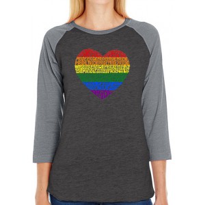 LA Pop Art Women's Raglan Baseball Word Art T-Shirt - Pride Heart 