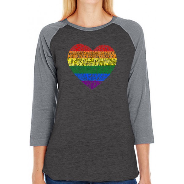 LA Pop Art Women's Raglan Baseball Word Art T-Shirt - Pride Heart
