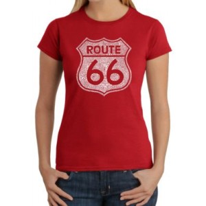 LA Pop Art Word Art T-Shirt - Cities Along the Legendary Route 66 