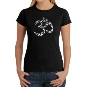 LA Pop Art Word Art T-Shirt - The Om Symbol out of Yoga Poses 