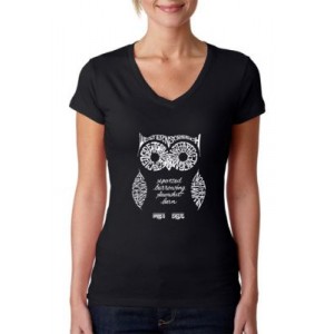 LA Pop Art Word Art V-Neck T-Shirt - Owl