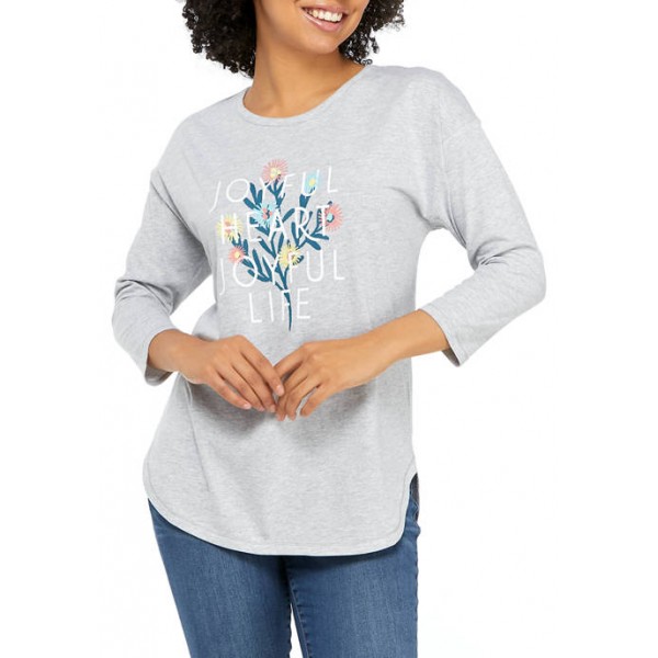 New Directions® Studio Women's 3/4 Sleeve Joyful Graphic T-Shirt