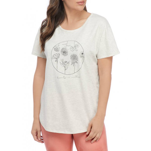 New Directions® Studio Women's Short Sleeve Floral Graphic T-Shirt