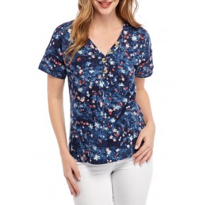 New Directions® Women's Button Front Printed T-Shirt 