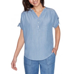 Ruby Rd Women's Classic Striped Bow Tie Sleeve Top 