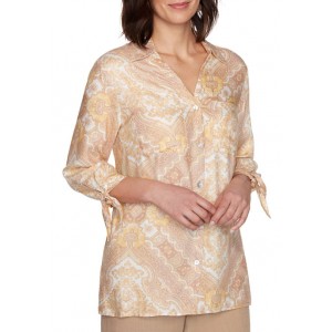 Ruby Rd Women's Golden Hour Bandana Printed Rayon Twill Button-Front Top
