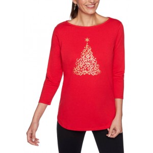 Ruby Rd Women's Must Haves II Boat Neck Tree Placement Knit Top 