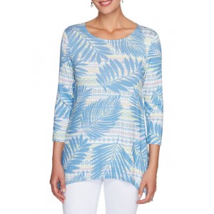 Ruby Rd Women's Must Haves II Palm Striped Handkerchief Top 