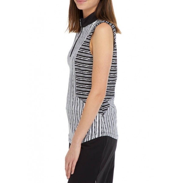 Ruby Rd Women's Relaxed 1/4 Zip Textured Striped Sleeveless UPF 50 Top